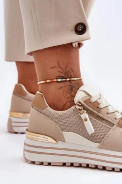 Hot Boto Damskie Buty Sportowe Z Ozdobnym Zamkiem Beżowe Cairo