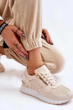 Boto Buty Sportowe Na Platformie|Sneakersy Damskie*Damskie Buty Sportowe Z Ozdobnym Zamkiem Kremowe Adrea