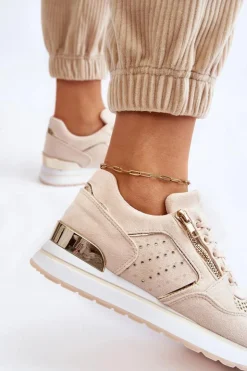 Boto Buty Sportowe Na Platformie|Sneakersy Damskie*Damskie Buty Sportowe Z Ozdobnym Zamkiem Kremowe Adrea