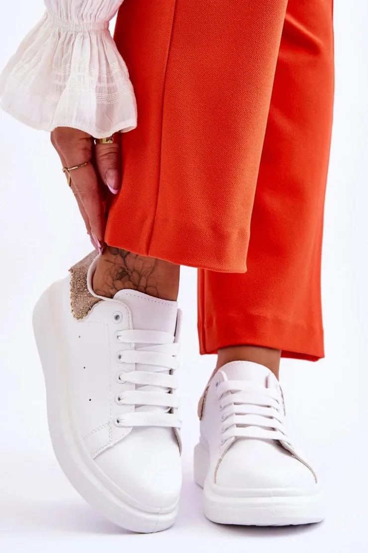 Boto Buty Sportowe Na Platformie|Sneakersy Damskie*Damskie Buty Sportowe Z Ozdobnym Wzorem Biało-Złote Delight
