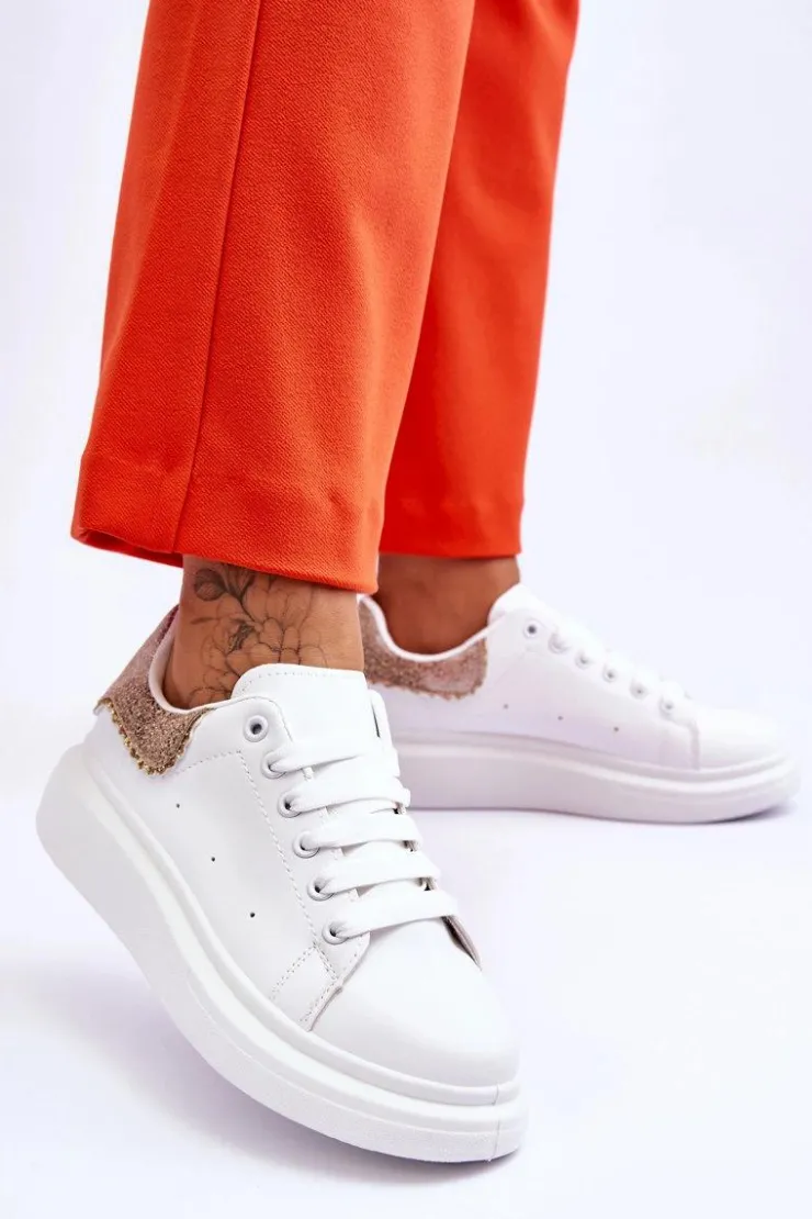 Boto Buty Sportowe Na Platformie|Sneakersy Damskie*Damskie Buty Sportowe Z Ozdobnym Wzorem Biało-Złote Delight
