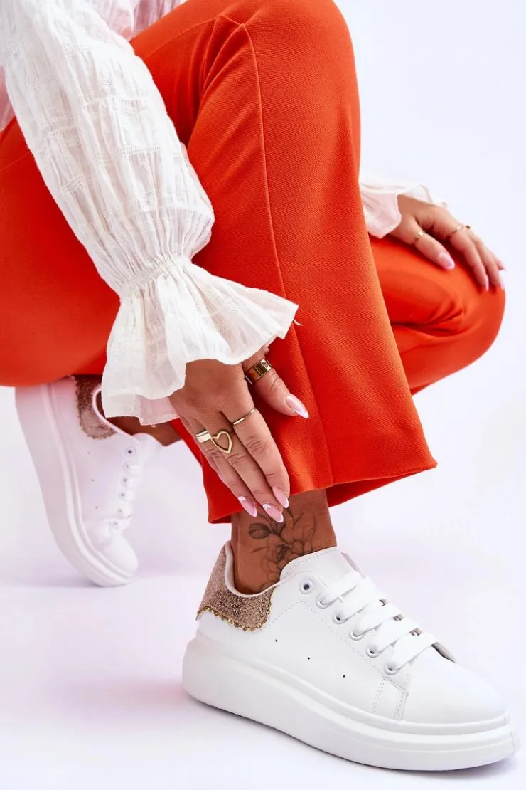 Boto Buty Sportowe Na Platformie|Sneakersy Damskie*Damskie Buty Sportowe Z Ozdobnym Wzorem Biało-Złote Delight