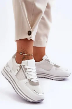 Boto Buty Sportowe Na Platformie|Sneakersy Damskie*Damskie Buty Sportowe Z Ozdobnym Zamkiem Białe Cairo