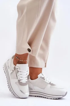 Boto Buty Sportowe Na Platformie|Sneakersy Damskie*Damskie Buty Sportowe Z Ozdobnym Zamkiem Białe Cairo