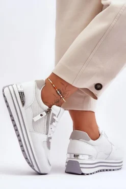 Boto Buty Sportowe Na Platformie|Sneakersy Damskie*Damskie Buty Sportowe Z Ozdobnym Zamkiem Białe Cairo