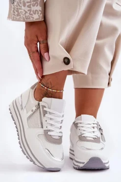 Boto Buty Sportowe Na Platformie|Sneakersy Damskie*Damskie Buty Sportowe Z Ozdobnym Zamkiem Białe Cairo