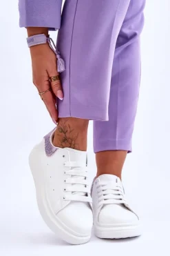 Outlet Boto Damskie Buty Sportowe Z Ozdobnym Wzorem Biało-Fioletowe Delight