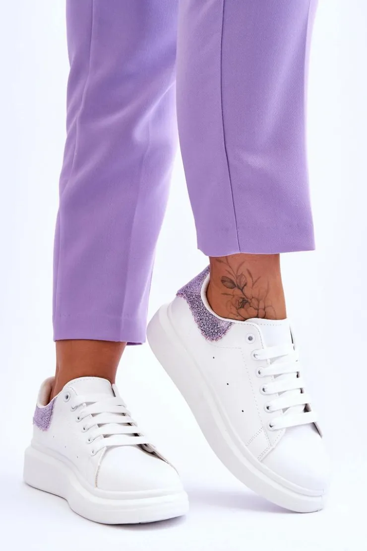 Outlet Boto Damskie Buty Sportowe Z Ozdobnym Wzorem Biało-Fioletowe Delight