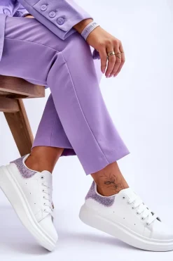 Outlet Boto Damskie Buty Sportowe Z Ozdobnym Wzorem Biało-Fioletowe Delight