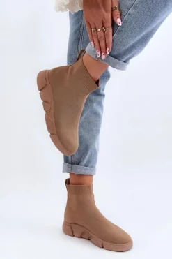 Boto Sneakersy Damskie*Damskie Buty Sportowe Ze Skarpetą Beżowe Zirila Czarny