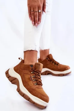 Big Star Shoes Damskie Buty Trekkingowe Trapery Memory Foam Big Star KK274362 Brązowe