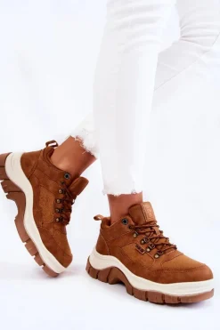 Big Star Shoes Damskie Buty Trekkingowe Trapery Memory Foam Big Star KK274362 Brązowe