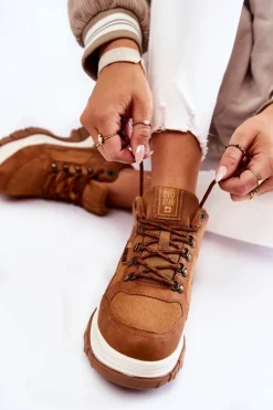 Big Star Shoes Damskie Buty Trekkingowe Trapery Memory Foam Big Star KK274362 Brązowe