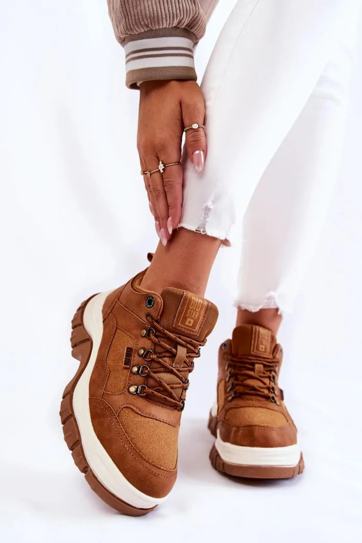 Big Star Shoes Damskie Buty Trekkingowe Trapery Memory Foam Big Star KK274362 Brązowe