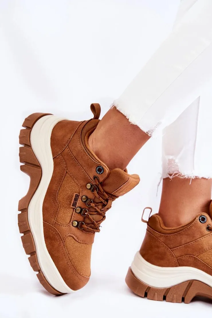 Big Star Shoes Damskie Buty Trekkingowe Trapery Memory Foam Big Star KK274362 Brązowe