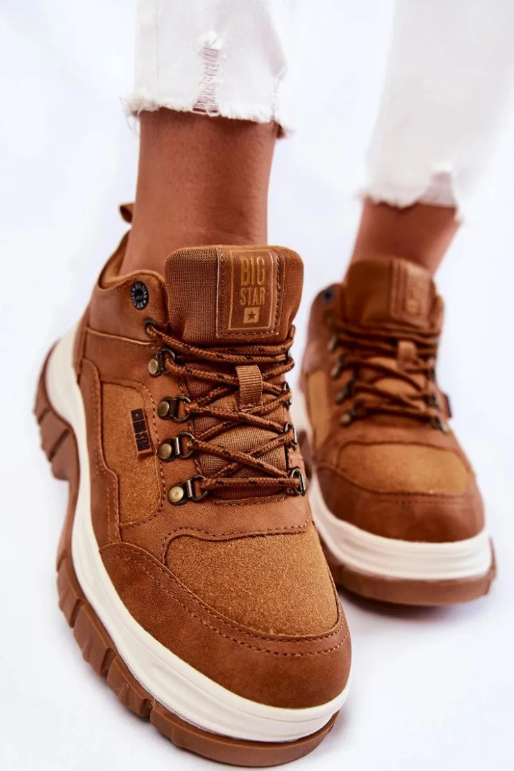 Big Star Shoes Damskie Buty Trekkingowe Trapery Memory Foam Big Star KK274362 Brązowe