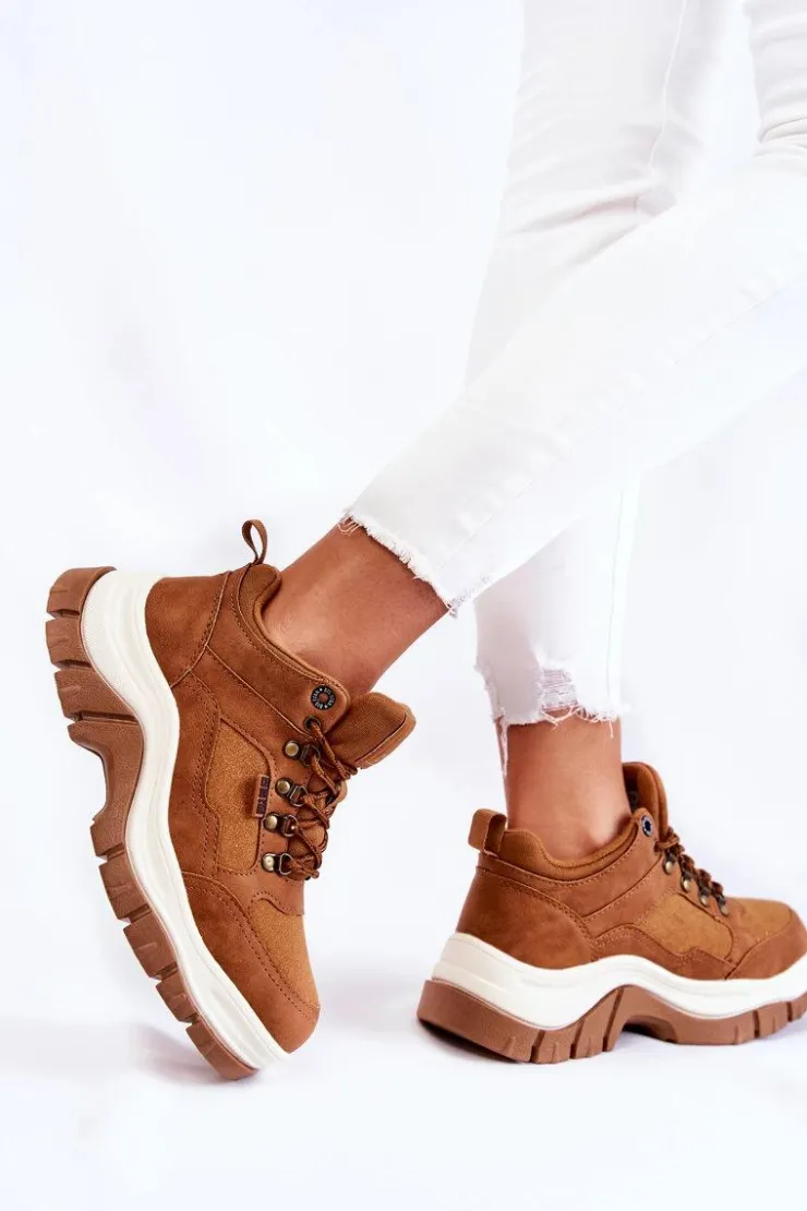 Big Star Shoes Damskie Buty Trekkingowe Trapery Memory Foam Big Star KK274362 Brązowe