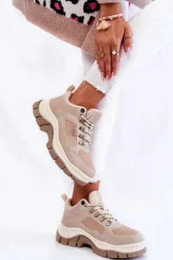 Damskie Big Star Shoes Damskie Buty Trekkingowe Trapery Memory Foam Big Star KK274363 Beżowe