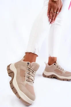 Damskie Big Star Shoes Damskie Buty Trekkingowe Trapery Memory Foam Big Star KK274363 Beżowe