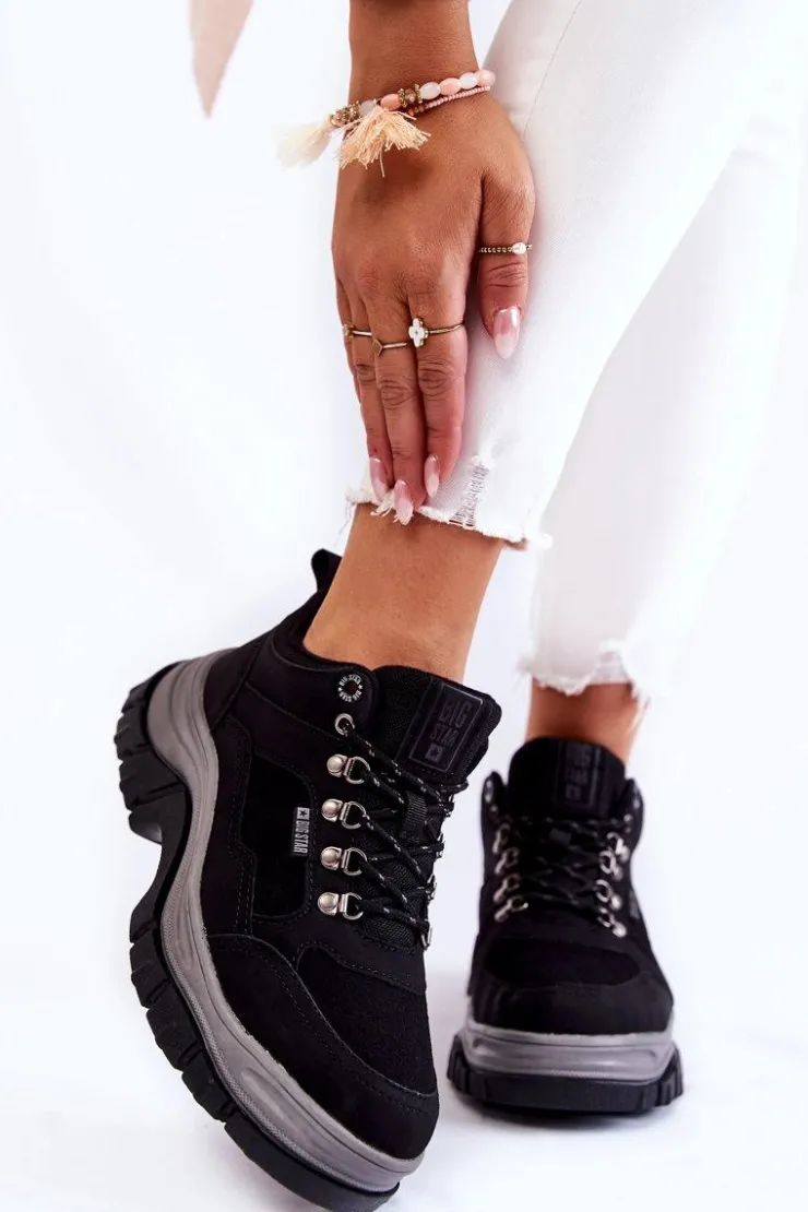 Big Star Shoes Trekkingowe Damskie|Damskie Trapery*Damskie Buty Trekkingowe Trapery Memory Foam Big Star KK274364 Czarne