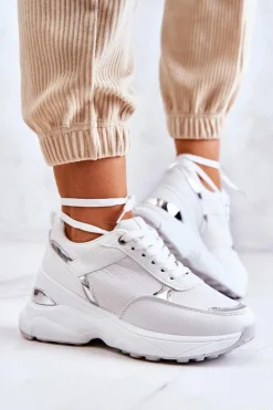 Damskie Boto Damskie Błyszczące Buty Sportowe Na Koturnie Białe Activity