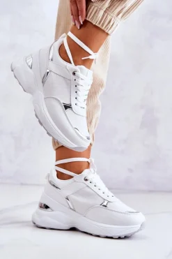 Damskie Boto Damskie Błyszczące Buty Sportowe Na Koturnie Białe Activity