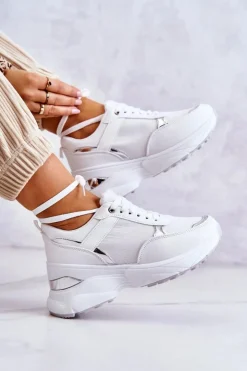 Damskie Boto Damskie Błyszczące Buty Sportowe Na Koturnie Białe Activity