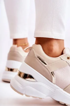 Boto Sneakersy Damskie*Damskie Błyszczące Buty Sportowe Na Koturnie Beżowe Activity
