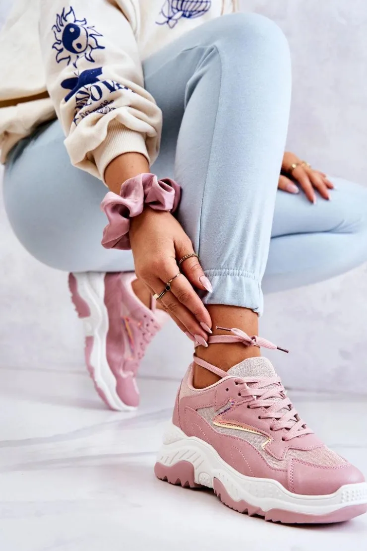 Online Boto Damskie Błyszczące Masywne Sneakersy Różowe Canadia