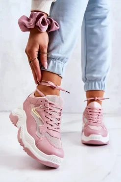 Online Boto Damskie Błyszczące Masywne Sneakersy Różowe Canadia