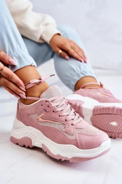 Online Boto Damskie Błyszczące Masywne Sneakersy Różowe Canadia