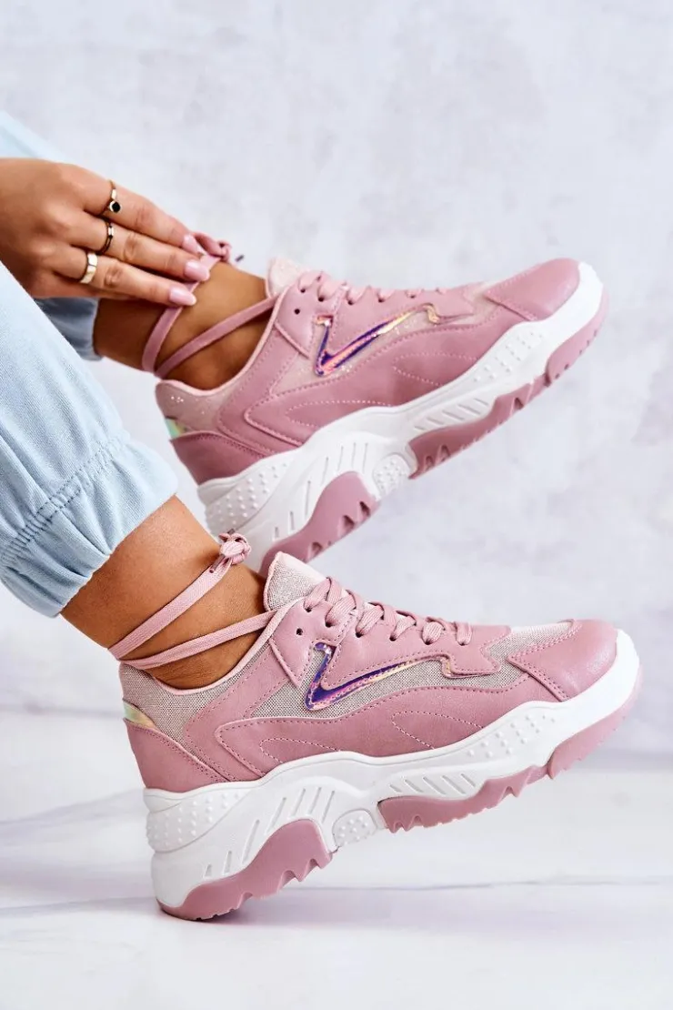 Online Boto Damskie Błyszczące Masywne Sneakersy Różowe Canadia