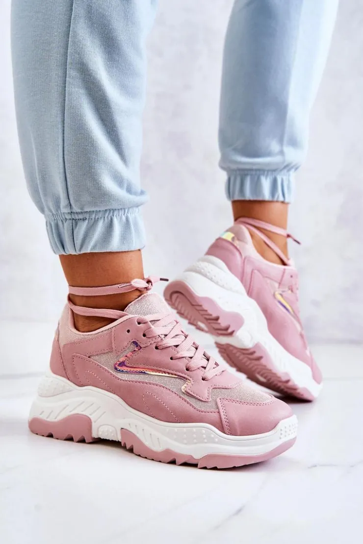 Online Boto Damskie Błyszczące Masywne Sneakersy Różowe Canadia
