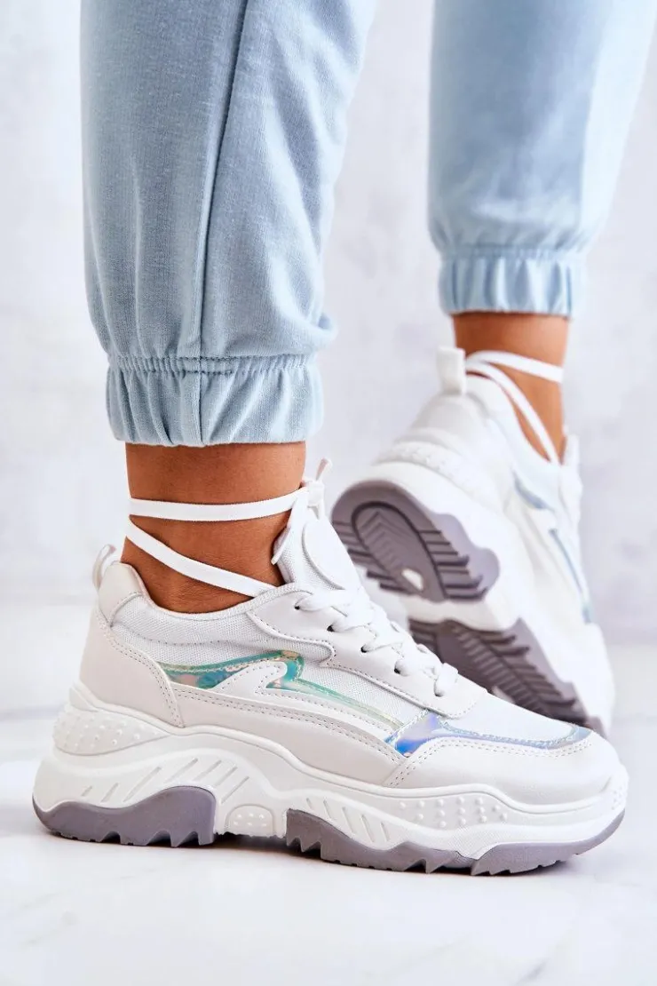 Damskie Boto Damskie Błyszczące Sneakersy Białe Callisto