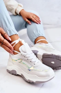 Damskie Boto Damskie Błyszczące Sneakersy Białe Callisto