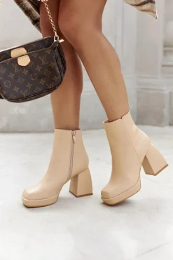 Damskie Boto Damskie Ciepłe Botki Kwadratowy Słupek Beżowe Closer