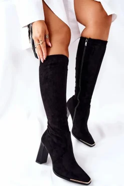 Damskie Boto Damskie Ciepłe Kozaki Złoty Nosek Czarne Puentos