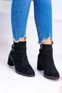 Boto Botki Na Słupku|Brązowe I Beżowe Botki*Damskie Czarne Botki Na Słupku Z Klamrą Zamsz Evoret