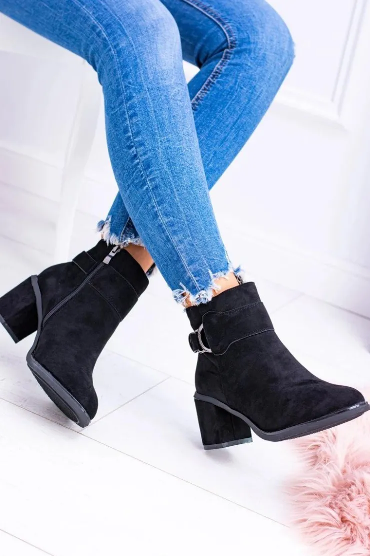 Boto Botki Na Słupku|Brązowe I Beżowe Botki*Damskie Czarne Botki Na Słupku Z Klamrą Zamsz Evoret