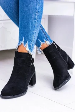 Boto Botki Na Słupku|Brązowe I Beżowe Botki*Damskie Czarne Botki Na Słupku Z Klamrą Zamsz Evoret