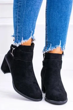 Boto Botki Na Słupku|Brązowe I Beżowe Botki*Damskie Czarne Botki Na Słupku Z Klamrą Zamsz Evoret