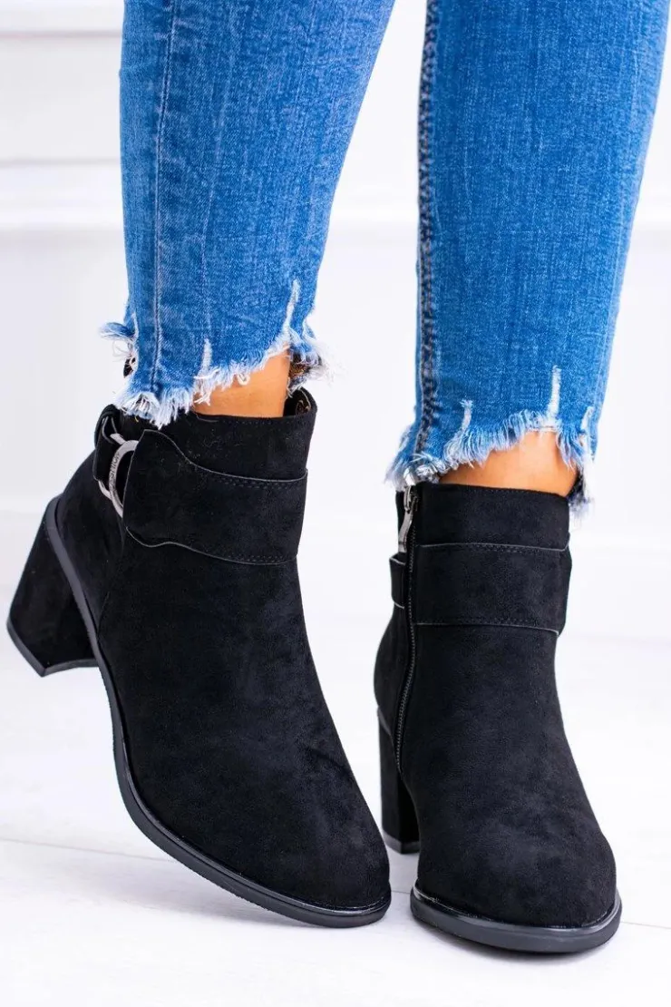 Boto Botki Na Słupku|Brązowe I Beżowe Botki*Damskie Czarne Botki Na Słupku Z Klamrą Zamsz Evoret