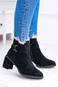 Boto Botki Na Słupku|Brązowe I Beżowe Botki*Damskie Czarne Botki Na Słupku Z Klamrą Zamsz Evoret