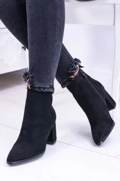 Boto Botki Na Słupku|Botki Zamszowe*Damskie Czarne Botki Na Słupku w Szpic Amaltea