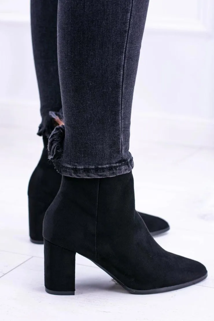 Boto Botki Na Słupku|Botki Zamszowe*Damskie Czarne Botki Na Słupku w Szpic Amaltea