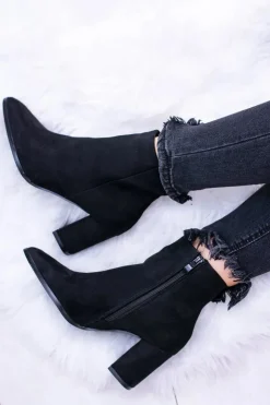 Boto Botki Na Słupku|Botki Zamszowe*Damskie Czarne Botki Na Słupku w Szpic Amaltea