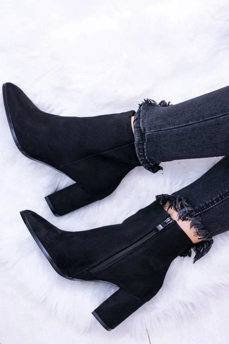 Boto Botki Na Słupku|Botki Zamszowe*Damskie Czarne Botki Na Słupku w Szpic Amaltea