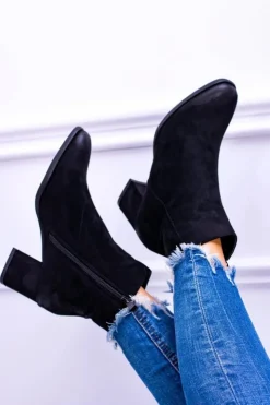 Damskie Damskie buty S.Barski Damskie Czarne Botki Na Słupku Zamsz Ferimate