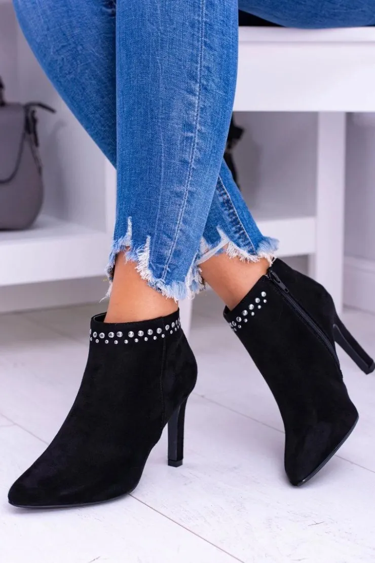 Buty damskie Vinceza Botki Na Słupku|Czarne Botki*Damskie Czarne Botki Na Szpilce Nity Bemi