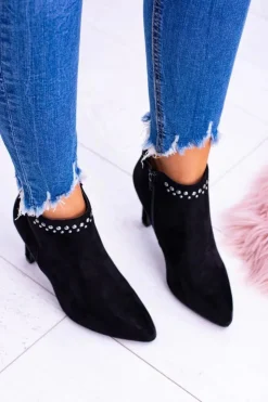 Buty damskie Vinceza Botki Na Słupku|Czarne Botki*Damskie Czarne Botki Na Szpilce Nity Bemi